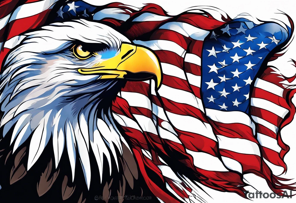 Eagle grabbing america flag with red white and blue blood on talons. tattoo idea