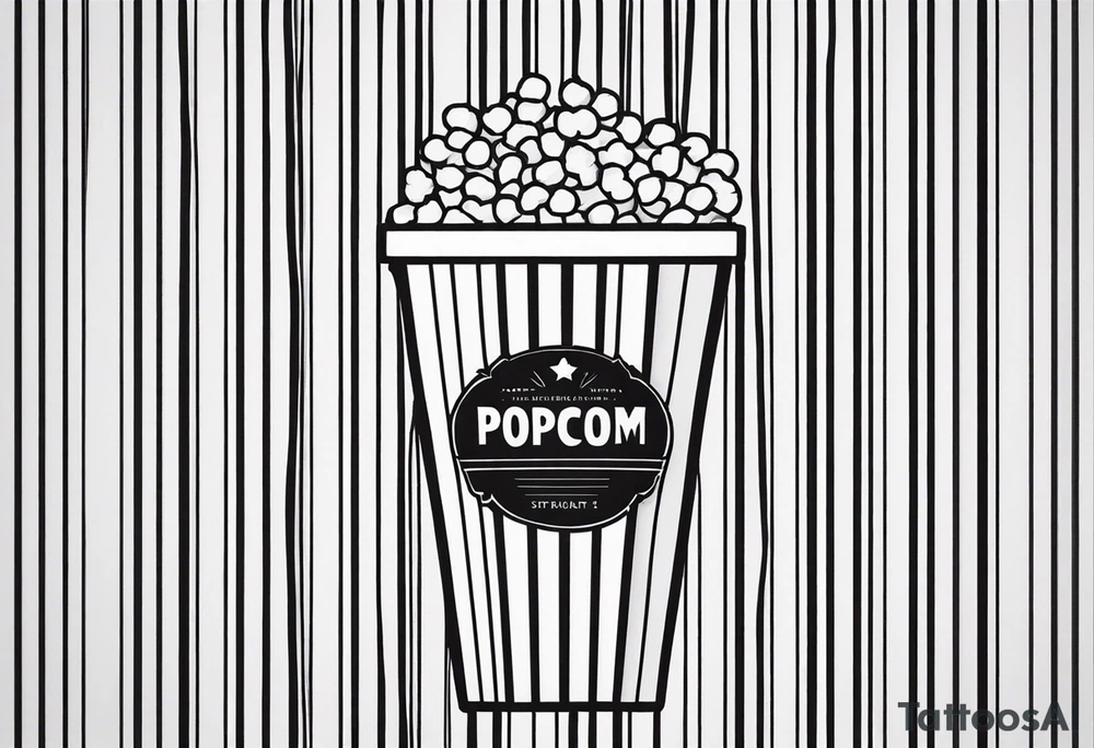 Traditional cinema Popcorn box with vertical stripes, fine line tattoo idea