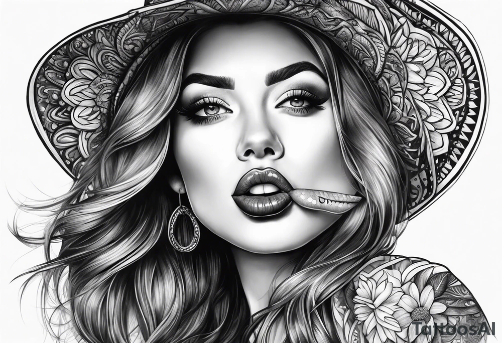 Female licking lips tattoo idea