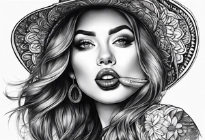 Female licking lips tattoo idea