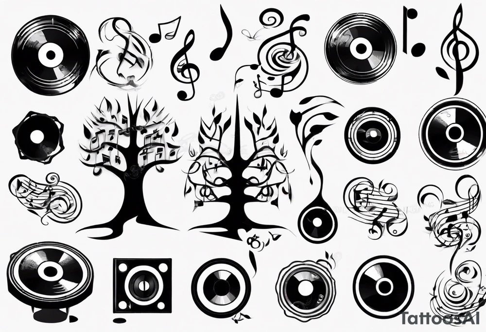 music speaker note tree stave DJ tattoo idea