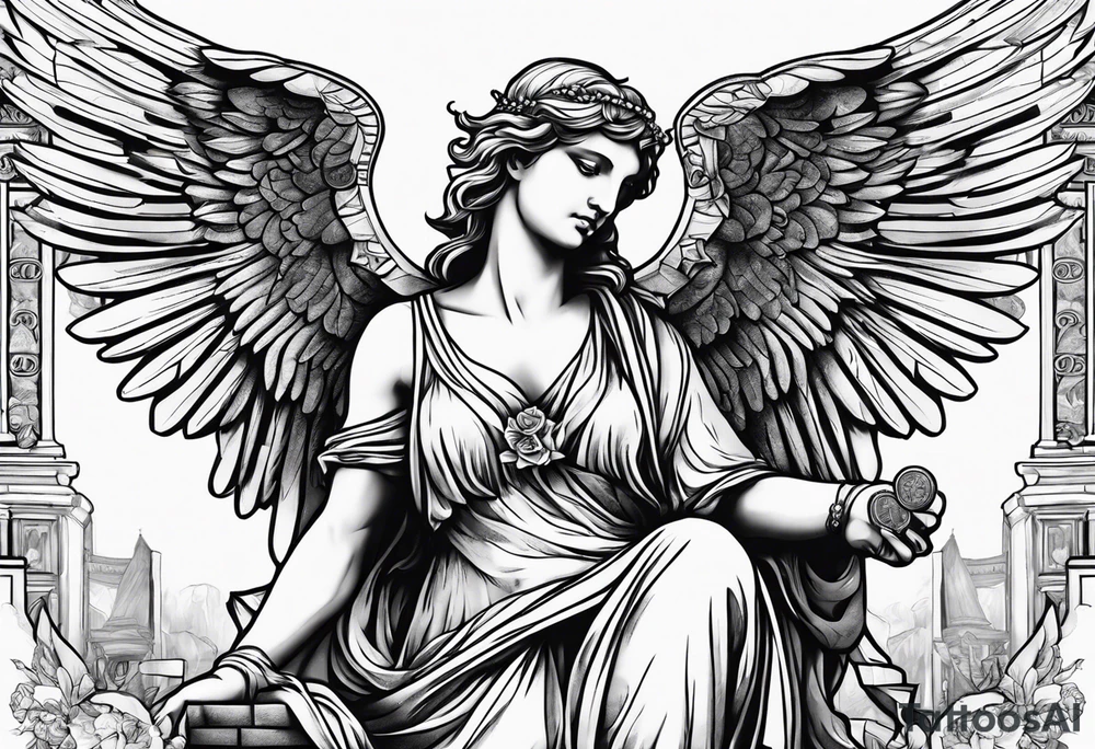 Roman angel with cash tattoo idea