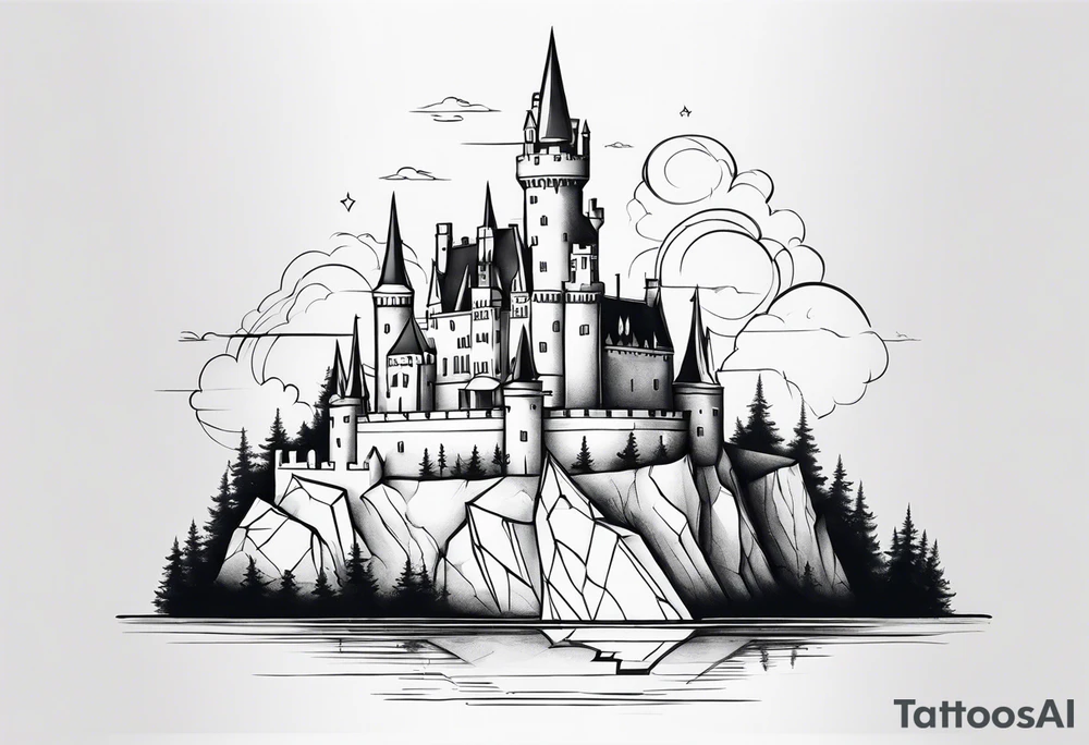 a castle floating in the crystal tattoo idea