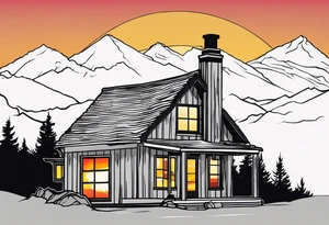 cabin chimney smoke says "Hutting Est. 2004" friends sunset tattoo idea