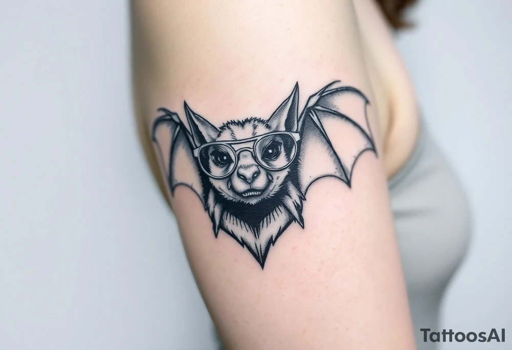 Vampire bat wearing wire framed glasses tattoo idea