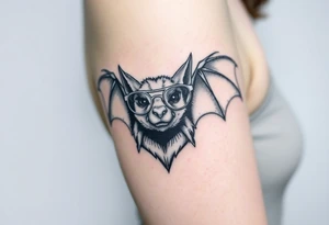 Vampire bat wearing wire framed glasses tattoo idea