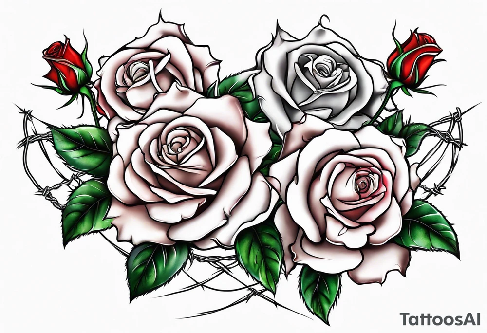 three roses with barbed wire wrapped around them tattoo idea