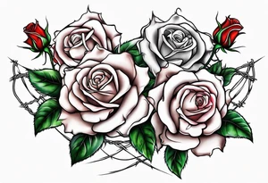 three roses with barbed wire wrapped around them tattoo idea