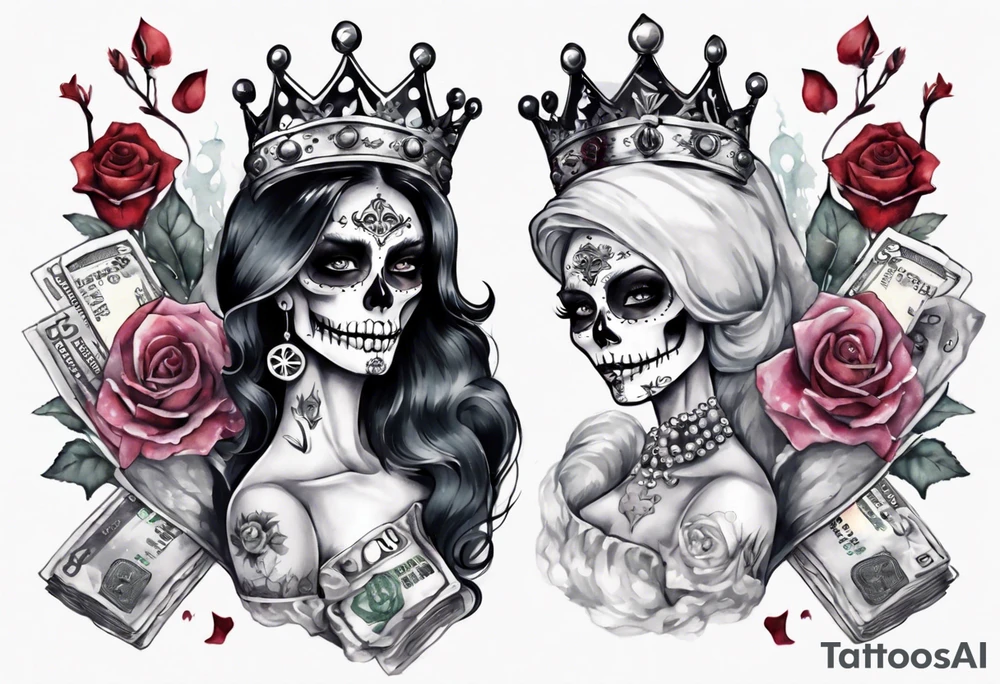 santa la muerta with money and crown
on the card tattoo idea