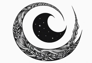 crescent moon has a snake wrapped around it from bottom up, small and simple tattoo idea