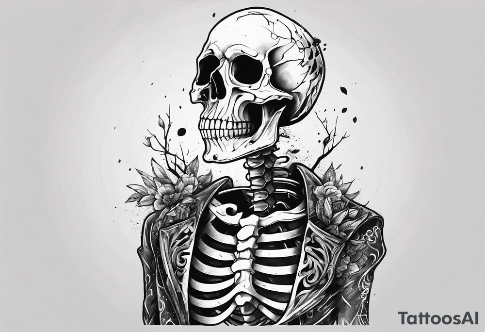 a depressed skeleton with his heart ripped out tattoo idea