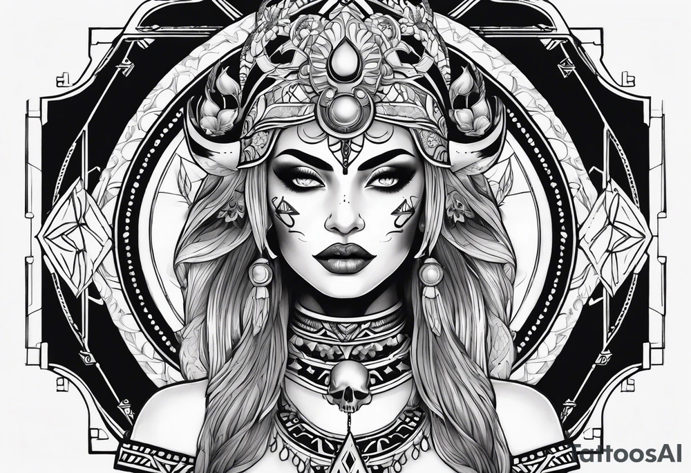 kali ma, alien goddess, valkrye, aries, pirate, divine feminine, zenza resonance, pachamama, lotus azul, blank panther, eagle, skull, 5D, nueva gaya, dna 12 tattoo idea