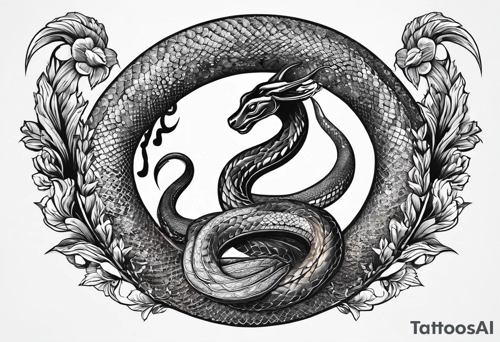 On the goat's head is a snake. tattoo idea