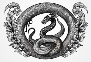 On the goat's head is a snake. tattoo idea