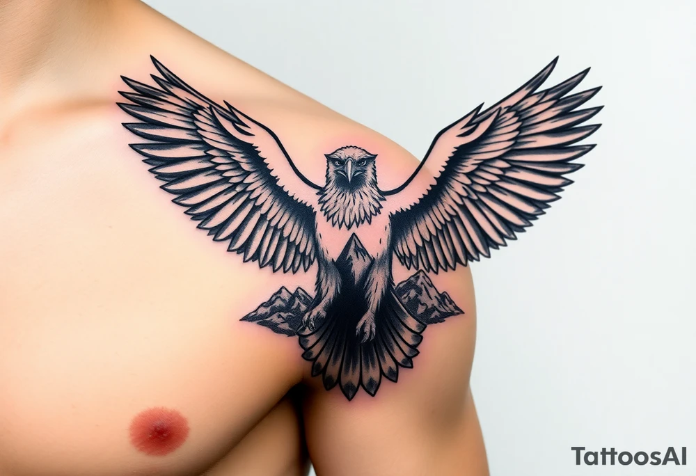 majestic eagle spreading wings against mountain peaks tattoo idea majestic eagle spreading wings against mountain peaks tattoo idea