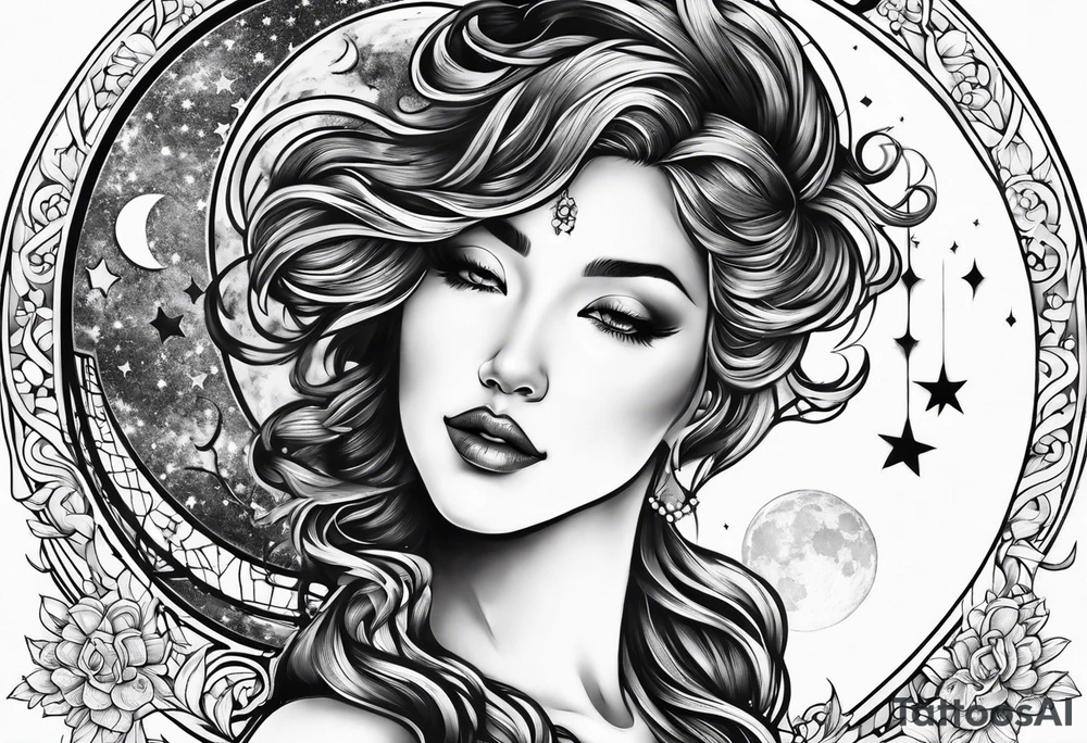 The moon depicted as a female figure tattoo idea