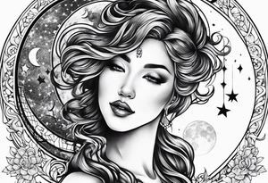 The moon depicted as a female figure tattoo idea