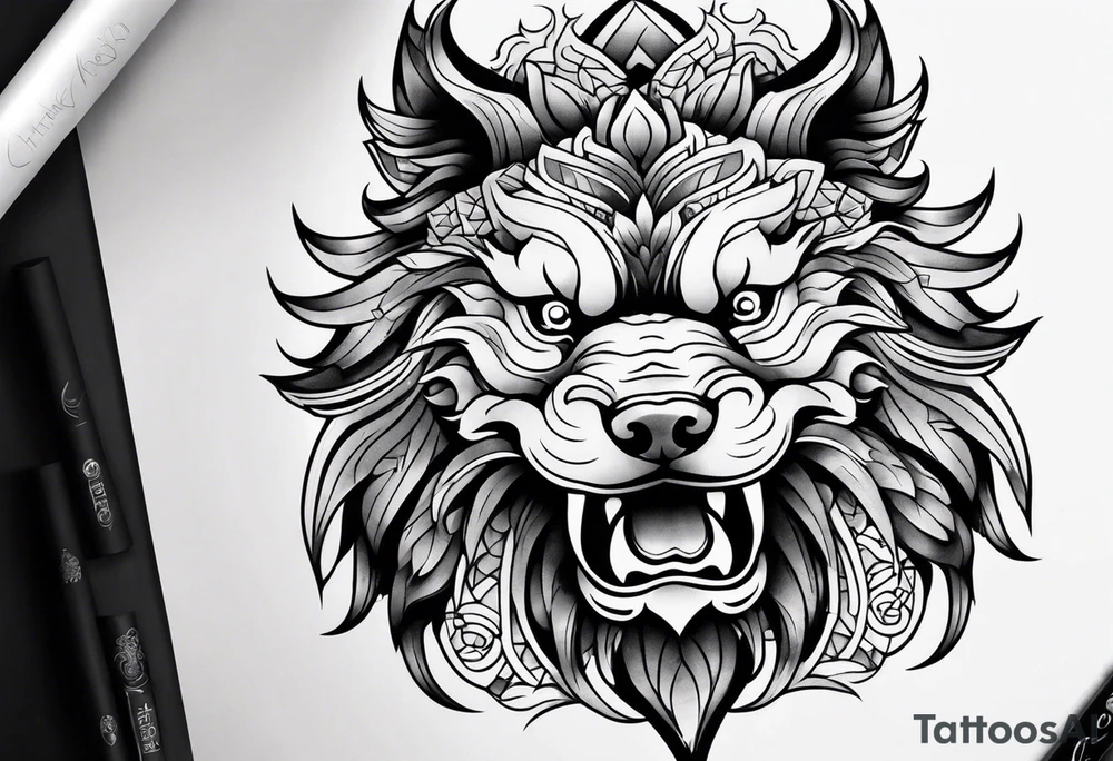 Foo dog full sleeve tattoo tattoo idea