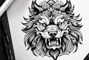 Foo dog full sleeve tattoo tattoo idea