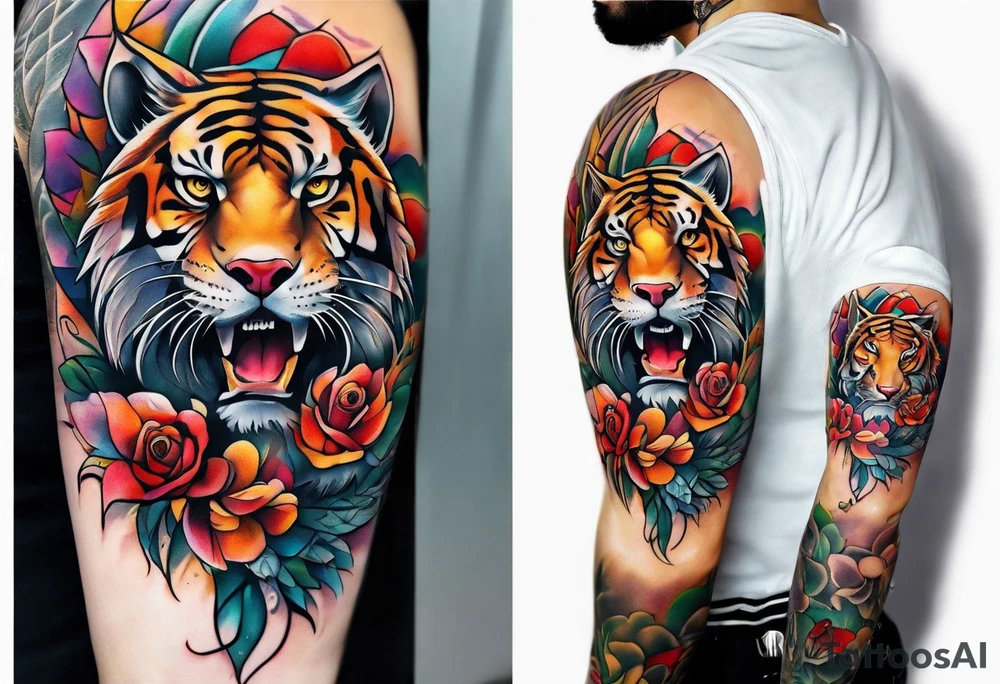 Colorful sleeve tattoo idea