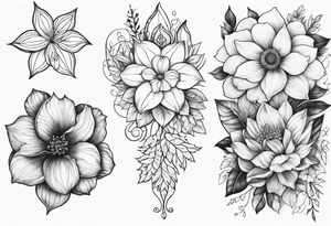 may, june, july september, october, december month flowers black and white half sleeve tattoo tattoo idea