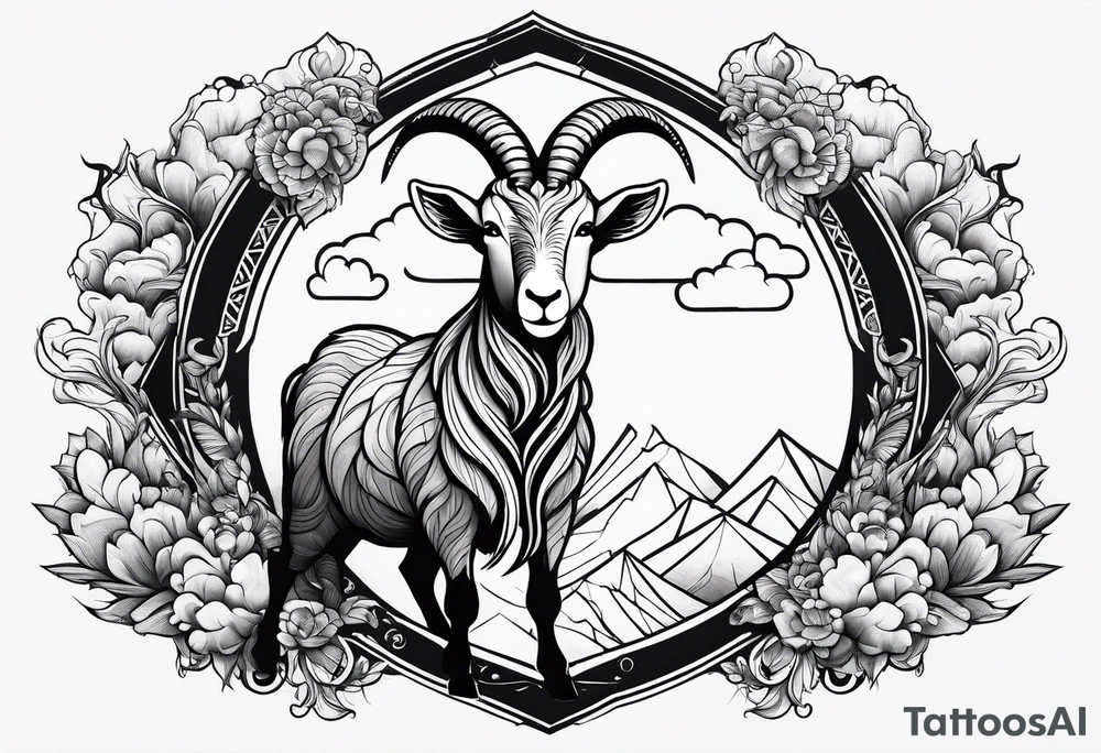full body goat with kumo clouds tattoo idea