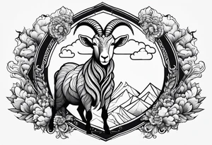 full body goat with kumo clouds tattoo idea