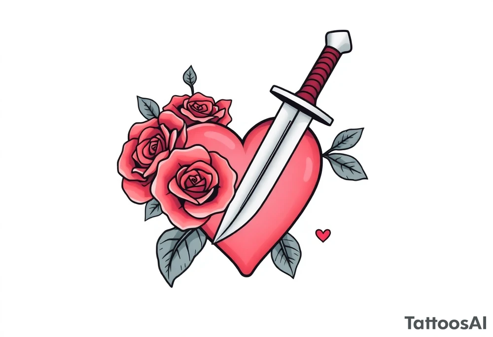 dagger piercing a heart with roses tattoo idea