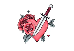 dagger piercing a heart with roses tattoo idea