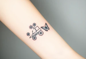 A small feminine tractor with  2 flowers on it and butterfly tattoo idea