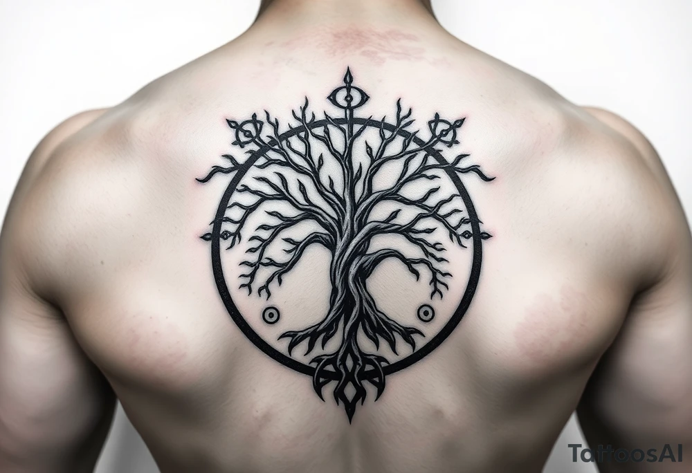 yggadrisl tree of life with circle tattoo idea
