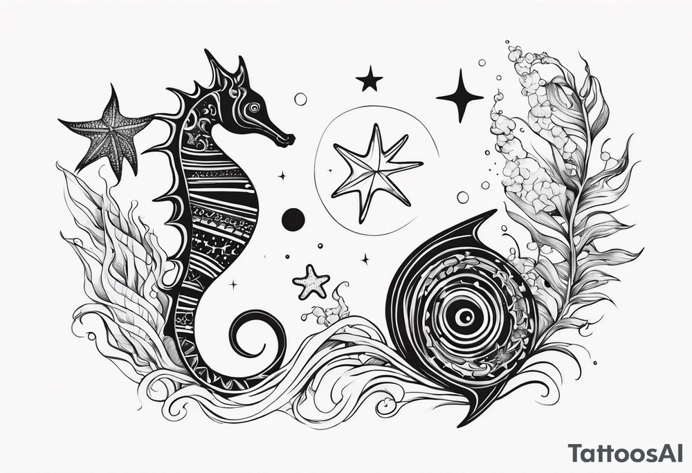 Star fish and sea horse tattoo idea