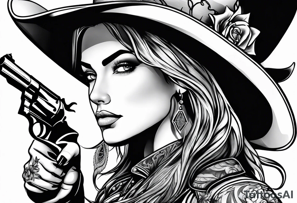 Cowgirl with revolver tattoo idea