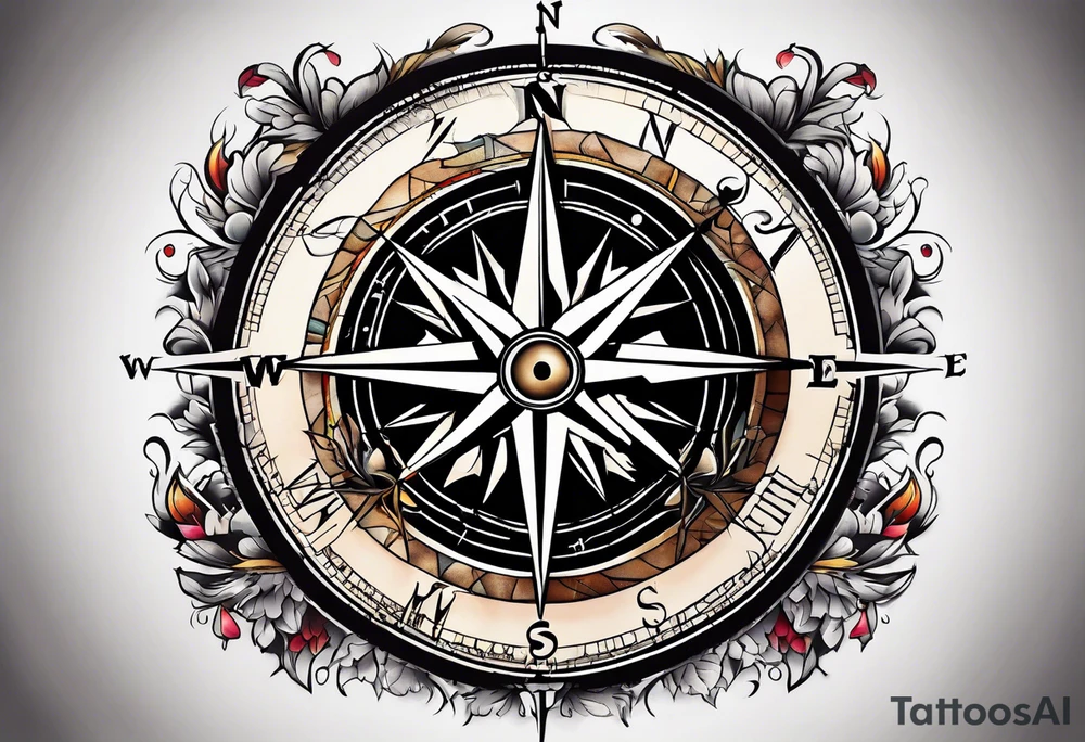Broken compass tattoo idea