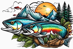 Mountains fishing tattoo idea