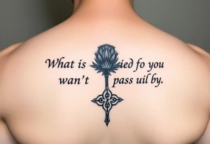 include the Scottish Gaelic translation of, "What is destined for you won't pass you by" and the Scottish thistle along with a Scottish Celtic cross. To be tattooed on the forearm tattoo idea