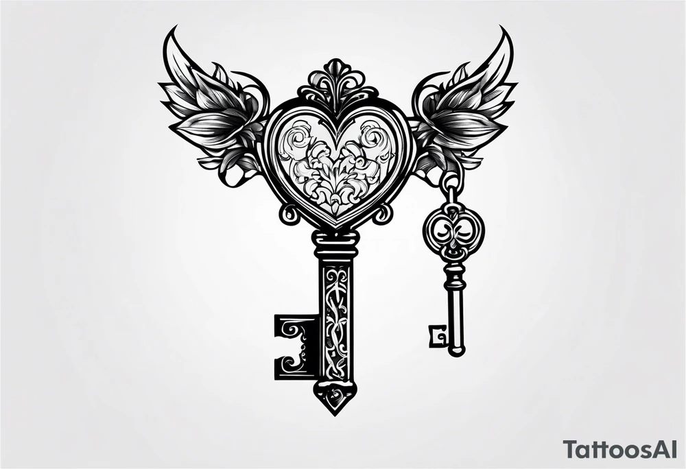 Heart shaped antique key tattoo idea