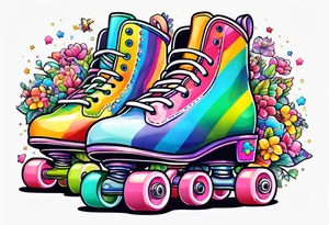 cute, pastel rainbow roller skates tattoo idea