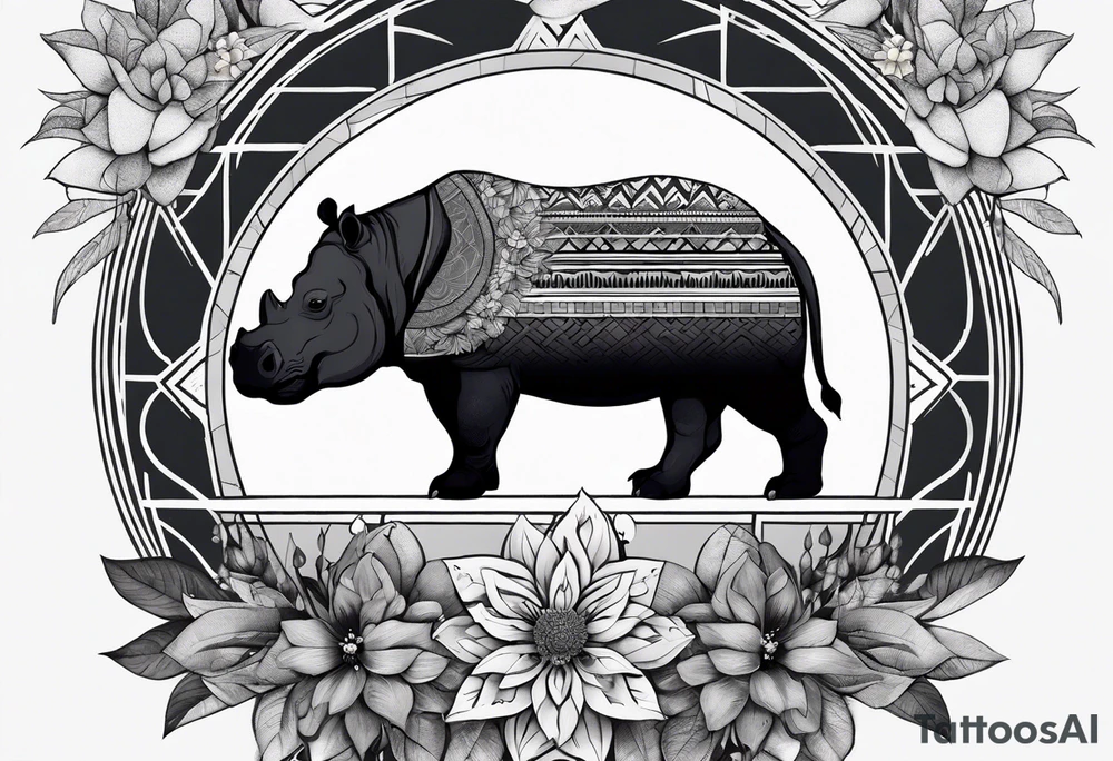 Very asymmetrical, +geometric pattern, with realistic full moon, with hippo at side look, +tribal, +geometric, +inkart , +blackwork, +grey scale, + sketch
with wintersweet flower bud, +inkart touch, +for men tattoo idea