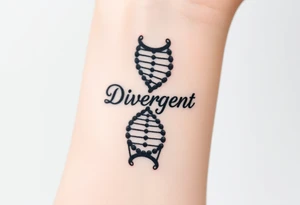 A DNA strand with the word "Divergent" subtly woven into its helix, symbolizing genetic uniqueness tattoo idea