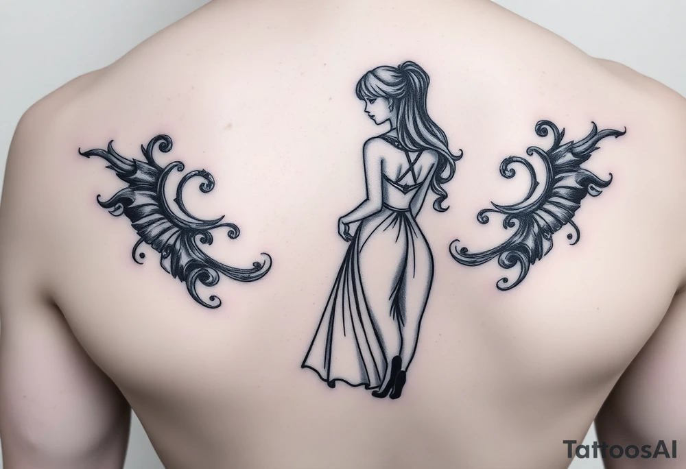 Two girls with dress sitting next tattoo idea