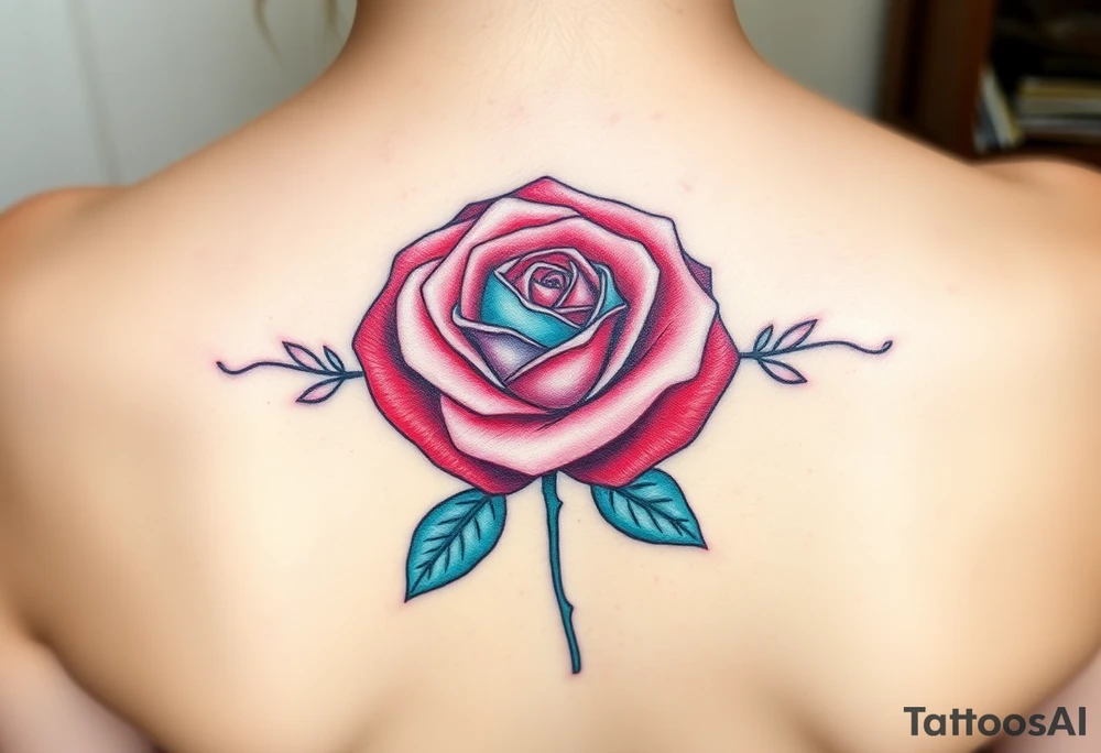 a rose with 3 colors, ruby as the base, aquamarine as the next layer and pink as the middle tattoo idea