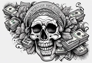 savage lettering money stacks rising smoke tattoo idea