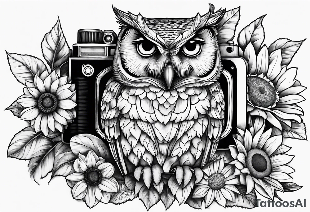 Owl, Nancy, oclides, Monique, sunflower, camera, book tattoo idea