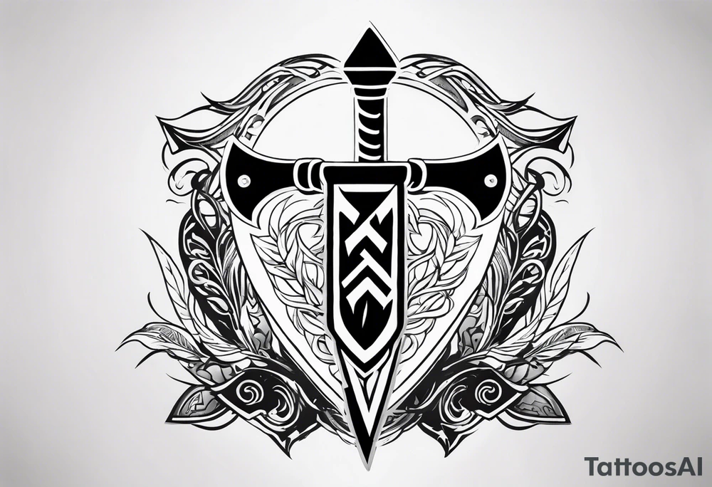 Valhalla  sword shield axe Valknut fog tattoo idea