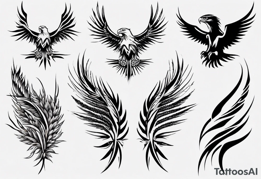 mountains wheat eagle tattoo idea