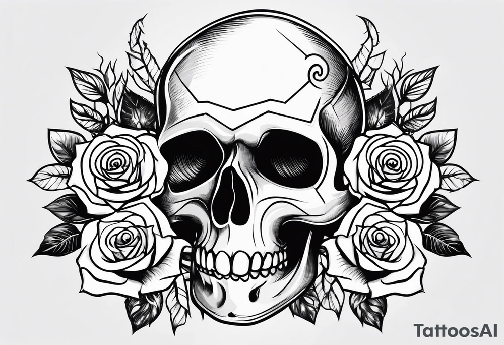 1 skull, 3 roses, metal music, masonic symbol tattoo idea