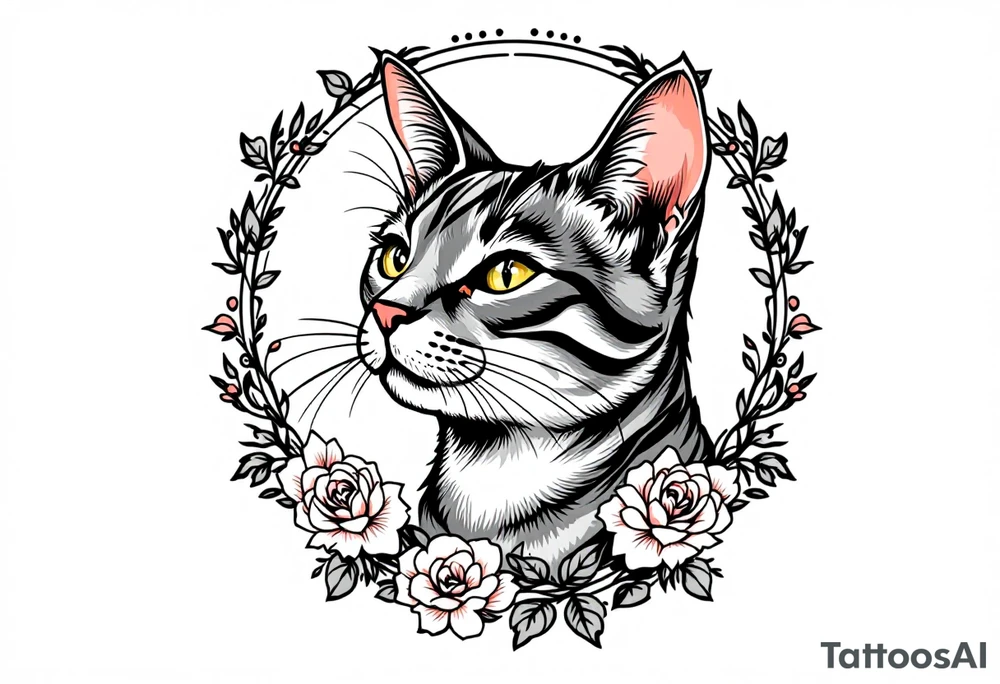Neo traditional cat just the head and neck in an art nouveau ornamental frame tattoo idea