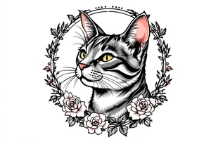 Neo traditional cat just the head and neck in an art nouveau ornamental frame tattoo idea