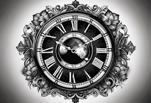 Timeless clock, cross, moon tattoo idea
